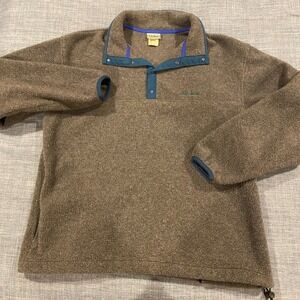Vintage LL Bean Unisex Polartec Fleece Pullover Snap Gray Cozy Medium Made USA